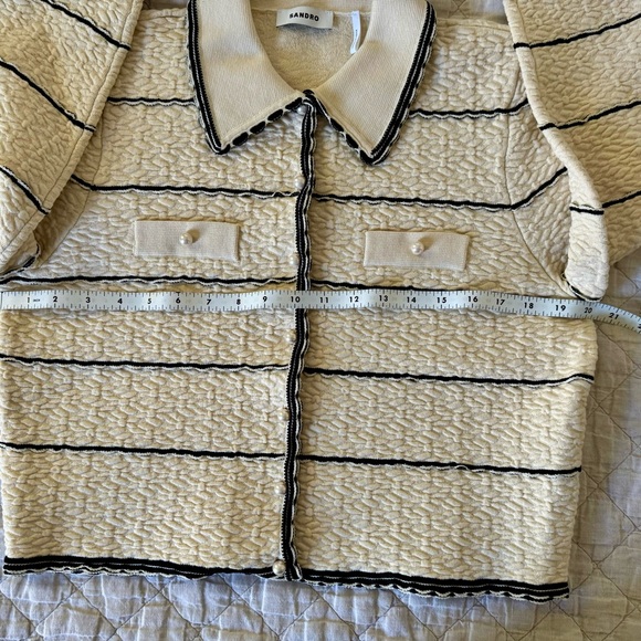 Sandro Cropped Jacket, Cream with Black Stripe and Pearl Buttons. Large. New. - Picture 14 of 15